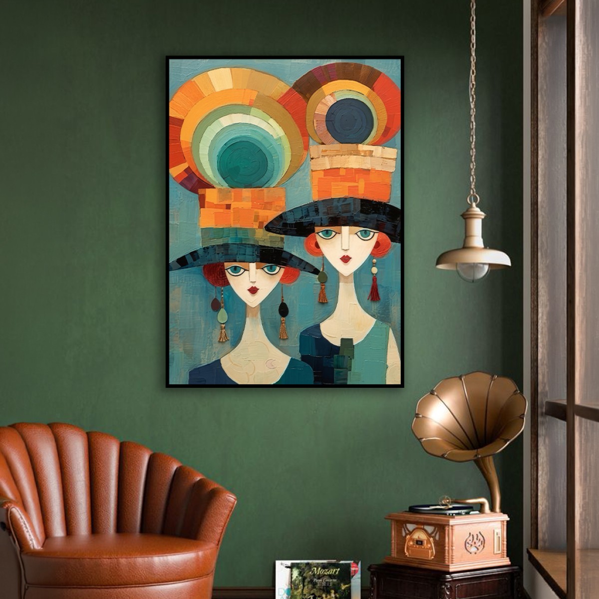 Abstract Bohemian Women with Geometric Hats Canvas Art